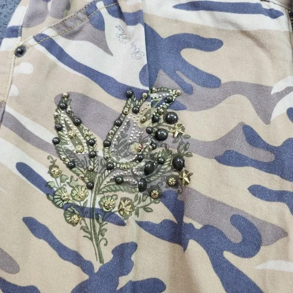 Baby Phat Pants Juniors 9 Beige Camo Cargo Straight Leg Beaded Embroidered - Picture 5 of 12